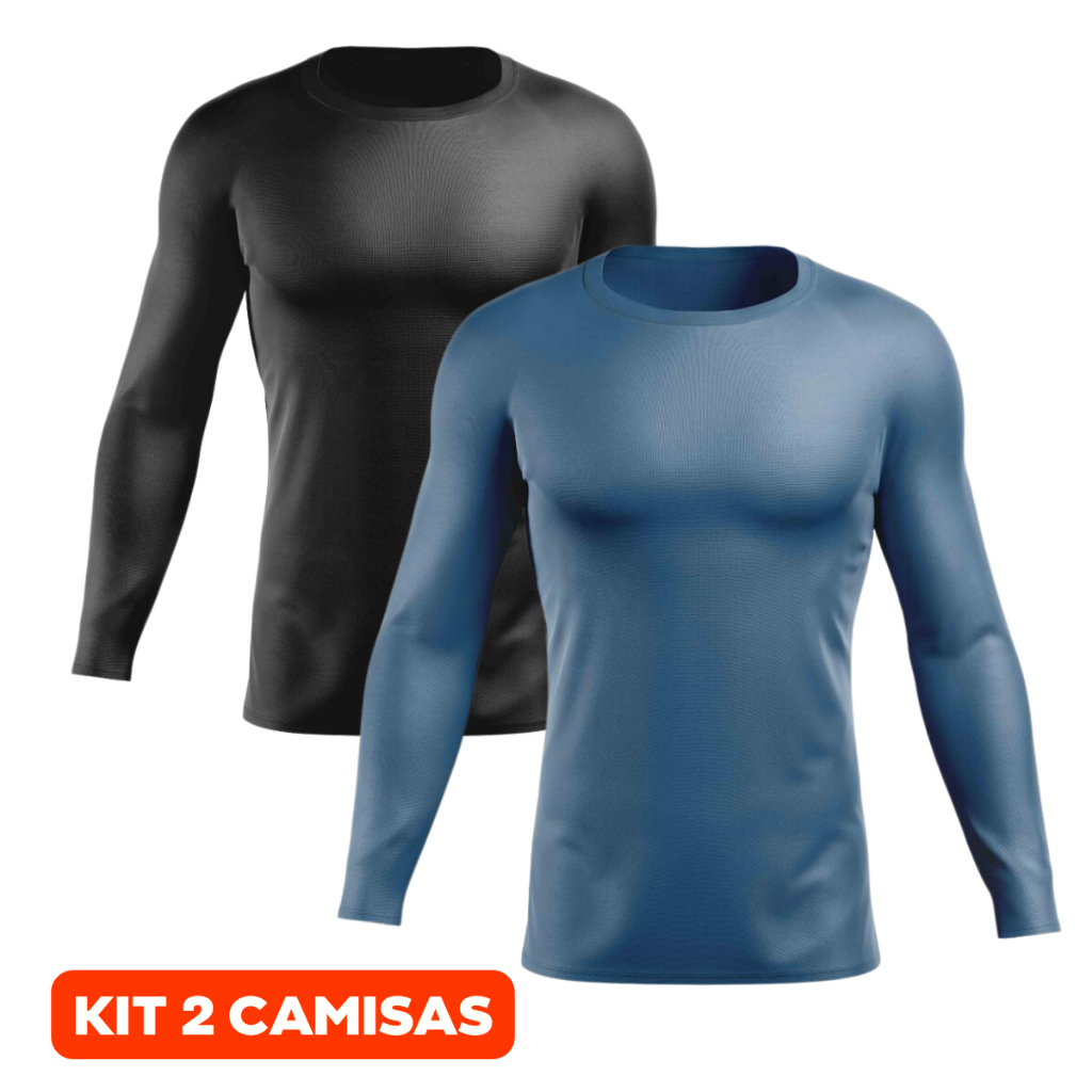 Kit 2 Camisas Proteção Solar UV 50+ Masculina Segunda Pele Camiseta Manga Longa