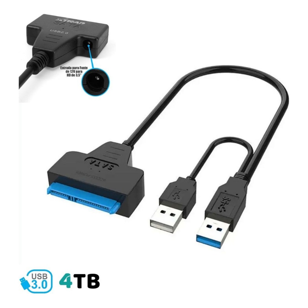 Cabo Conversor Adaptador Sata Usb 3.0 Dual Hdd 2.5 E 3.5 Ssd