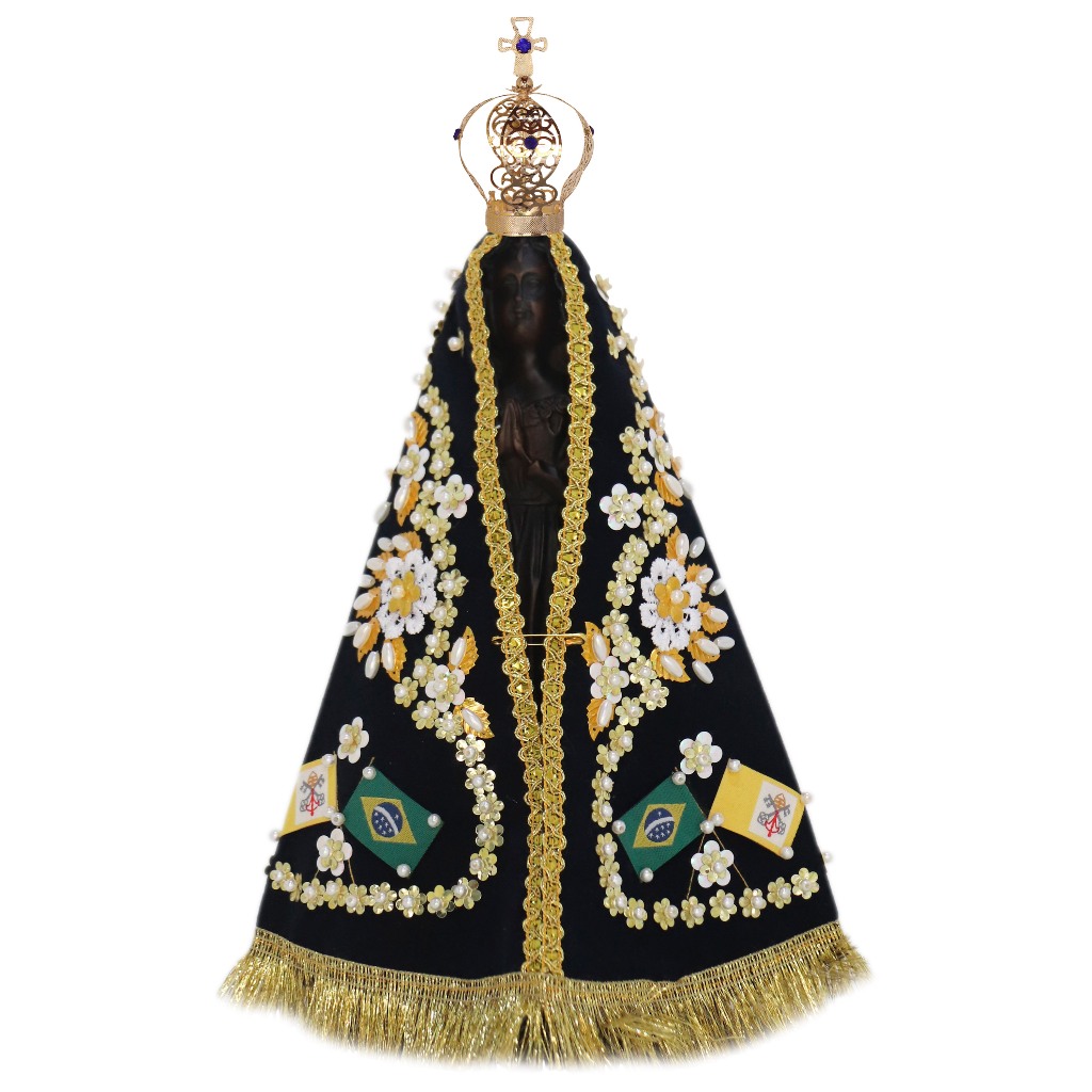 Imagem Nossa Senhora Aparecida 25cm Resina Manto com Coroa Folheada