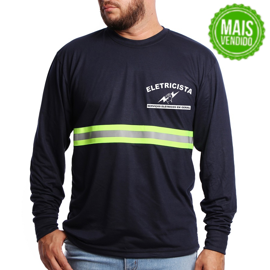 Camiseta Uniforme Eletricista Manga Longa Manga Curta Faixa Refletiva Pv