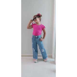 Calça Jeans Feminina Infantil Wide Leg