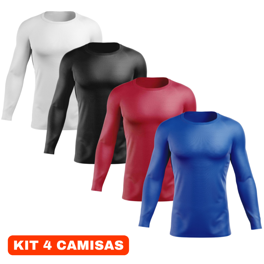 Kit 4 Camisas Proteção Solar UV Masculina Segunda Pele Camiseta Blusa Manga Longa Academia Praia