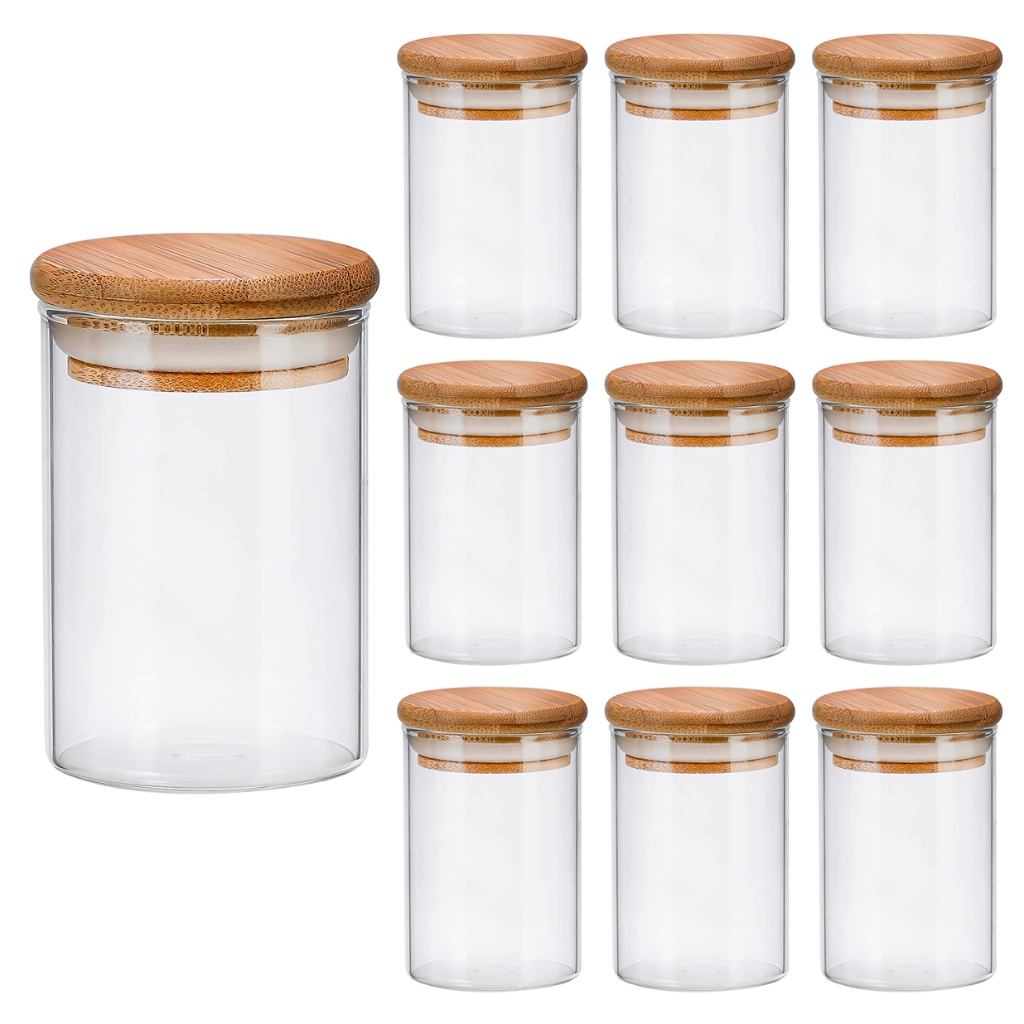 Kit 10 pote porta mantimentos 300ml de Vidro Com Tampa De Bambu potes hermetico pequeno cozinha em Oferta na Shopee