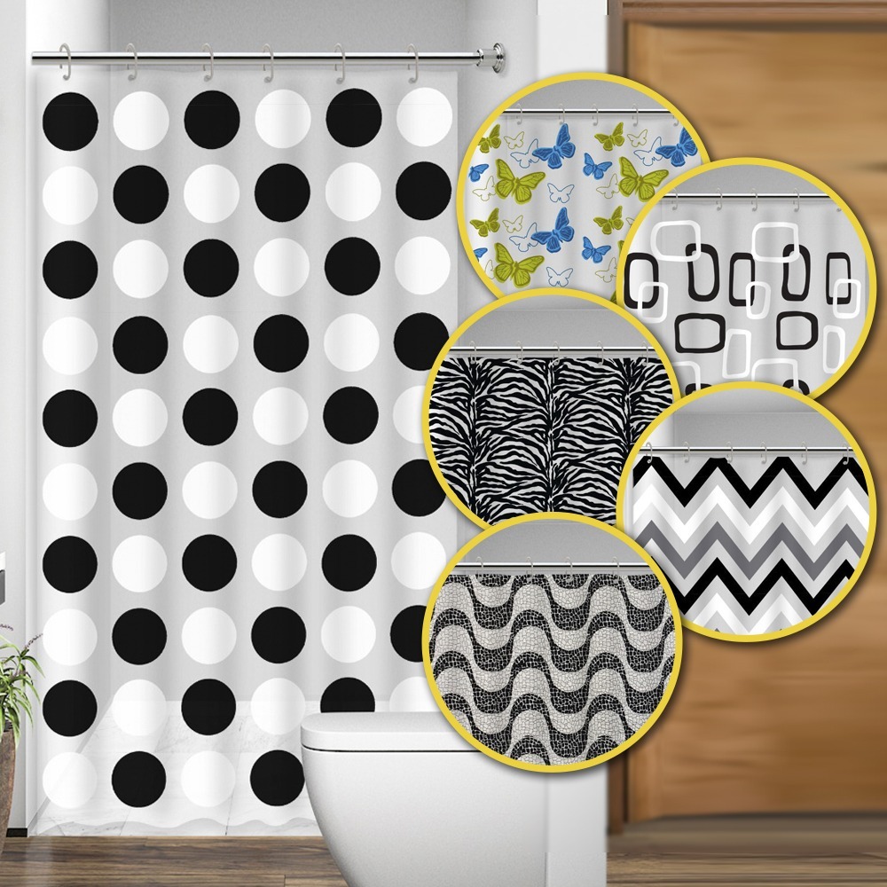 Cortina de Box para Banheiro Estampada c/ Gancho 100% PVC Antimofo 1,38x1,98m em Oferta na Shopee