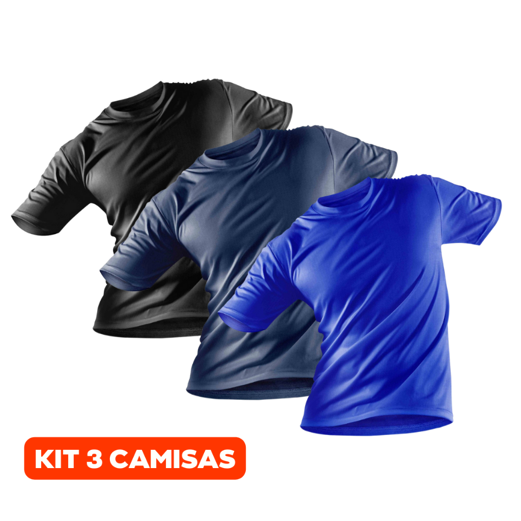 Kit 3 Camisas Masculinas Fitness Academia com Proteção UV Manga Curta Blusa Térmica Praia Piscina