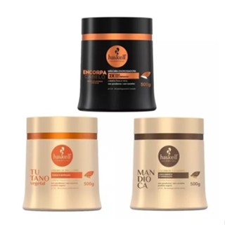 Kit Haskell 3 Mascaras Cronograma Capilar Mandioca 500 , Tutano 500g , Encorpa 500g