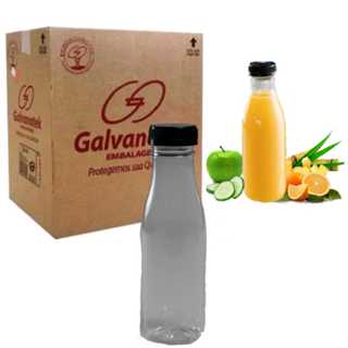 Garrafa Descartavel Transparente para Sucos , Caldo de cana , Chocolate quente c/Tampa Rosca e Lacre 300ml Galvanotek