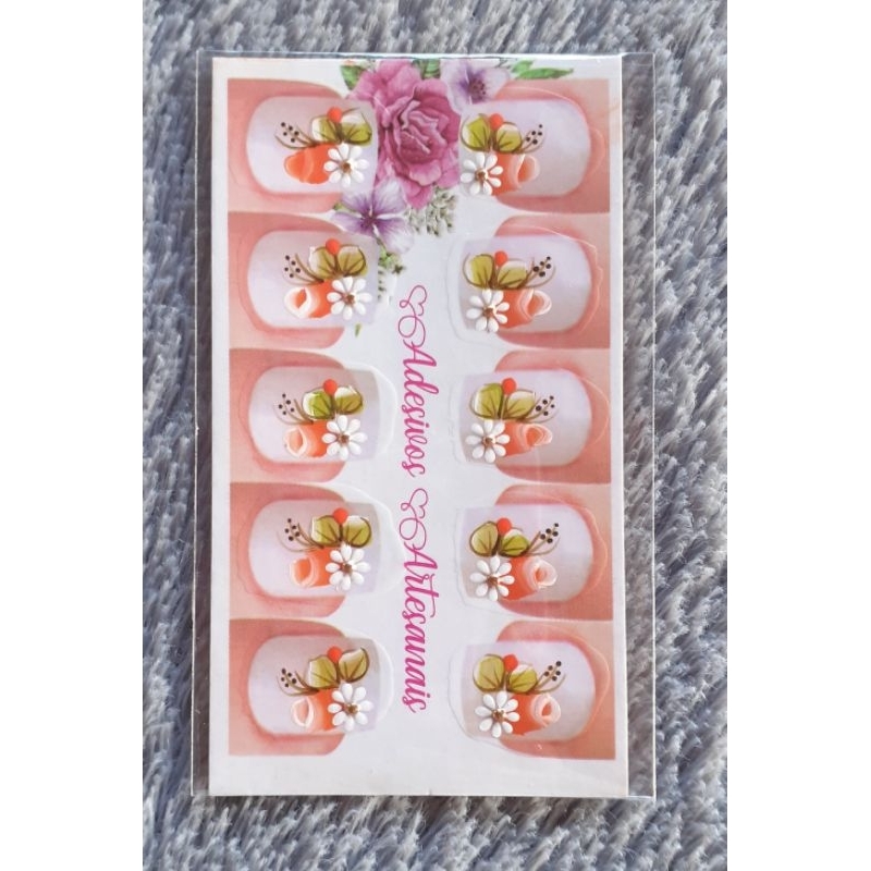 Kit 6 cartelas de adesivos para unhas artesanais