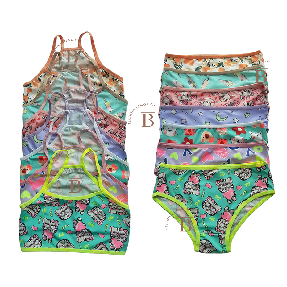 Kit 7  Conjuntos Infantil Estampado Top e Calçinha