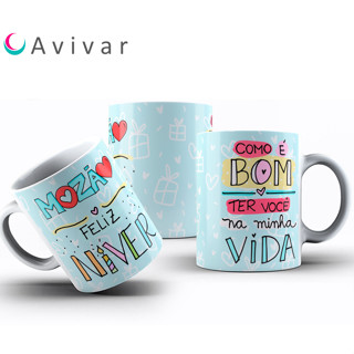 Caneca Personalizada Felicidades Parabéns Feliz aniversário de Porcelana