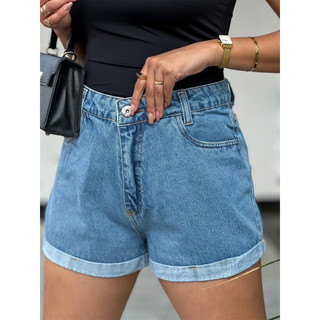 short Mom Jeans moda Vintage tradicional cintura alta feminina liso 36-44