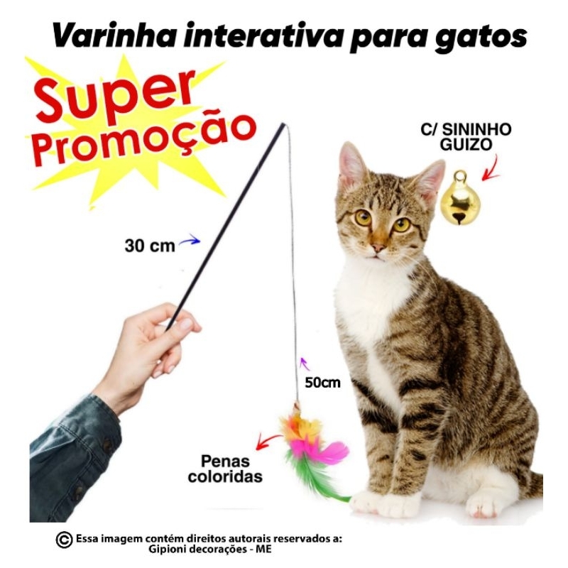 Varinha interativa Catfish Gato, vara brinquedo pet com penas e sino divertido