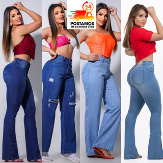 Calça Jeans Flare Boca De Sino Feminina Cós Alto Com Lycra Elastano Tendência