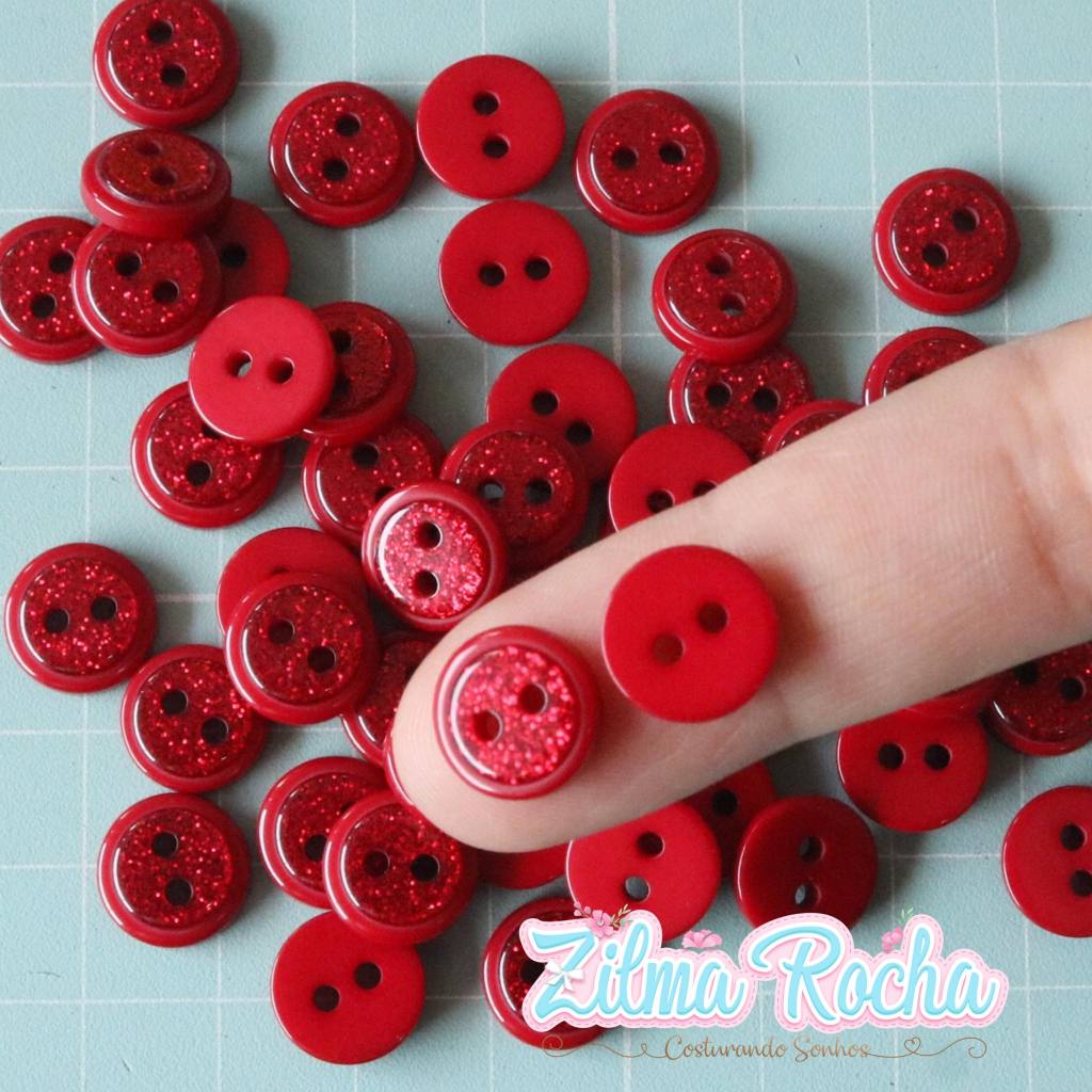 Botão Redondinho com Brilho - 11mm- 30 Unidades - Esolha a Cor - Aplicação Costura, Artesanato, Papelaria, Patchwork, Natal