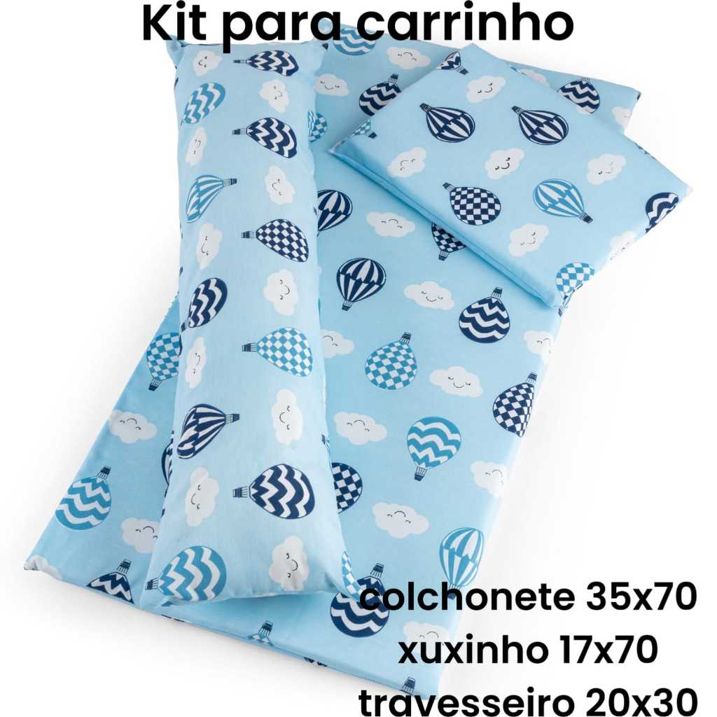 Imagem KIT COMPLETO PARA CARRINHO DE BEBE COM COLCHONETE TRAVESSEIRO E XUXINHO