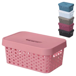 Cesto Organizador Médio com Tampa 4,5 Litros 26,5x18x11,5 Multiuso Rattan Caixa