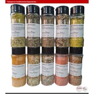 Kit 10 Temperos Condimentos no Pote - Chimichurri Lemon Pepper Cúrcuma Baiano Páprica Defumada - Sabor D Mais