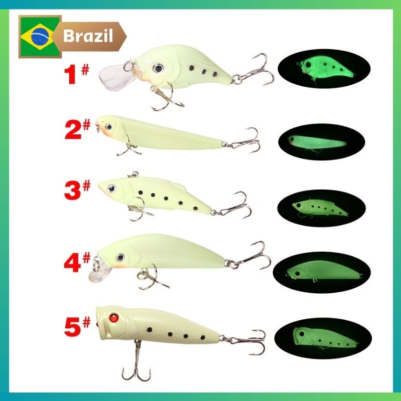 5pçs Kit Isca Artificial Luminosa De Pesca Iscas Tamanho Misto