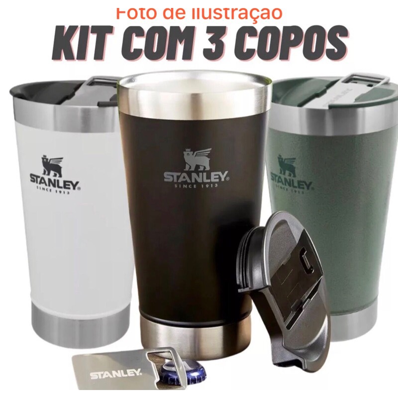 KIT 3 Copo para cerveja bebida 473ml mantém com tampa e abridor