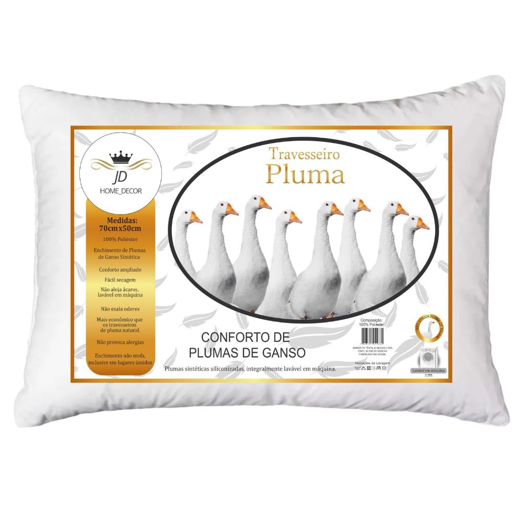 Travesseiro Penas E Plumas De Ganso Anti Alergico Material Sintético 70cm x 50cm em Oferta na Shopee