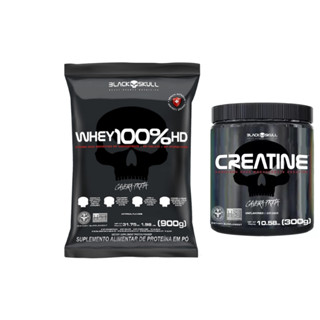 Kit 1 Un Whey Protein 100%HD refil 900g + 1 Creatina Pura 300g Black Skull