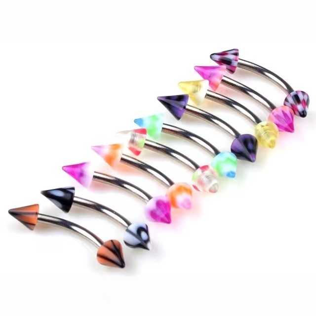 Kit 12Piercing Curvo PRATA em Aço inoxidavel barbel Vertical Labret, Sobrancelha, Labios Spike barbel unissex