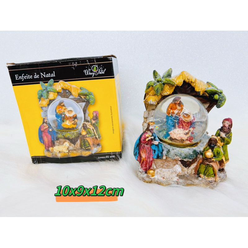 Globo Bola de Neve Natal Presepio Sagrada Familia Resina Vidro 10x9x12cm