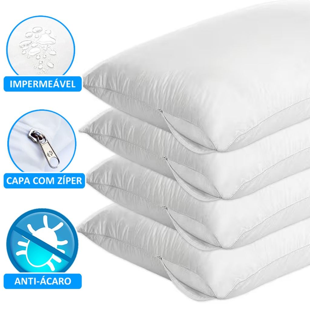 Kit 4 Capas Travesseiro Impermeável Branco com Zíper e Antialérgico 50cm x 70cm Classic Line em Oferta na Shopee