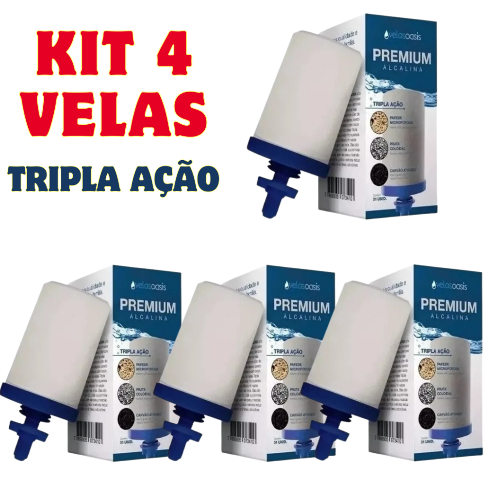 Kit 4 Velas Alcalinas Premium Tripla Ação  Compatível P/ todos Filtros De Barro