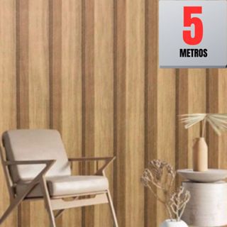 Papel de Parede Madeirado Texturado Bege/Marrom 5 METROS x 45CM Adesivo Autocolante Sala, Quarto