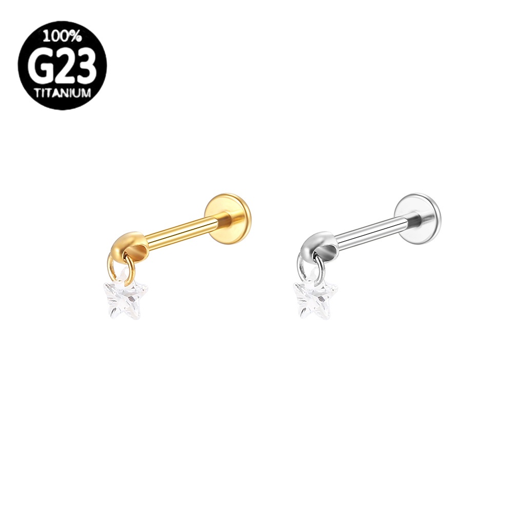 Piercing Helix Conch Tragus Labret Titânio Pvd Pinguente Estrela Zirconia