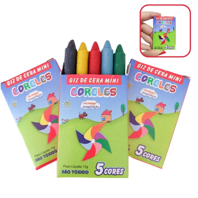 Kit 30/50/100 caixas Giz de Cera 5 Cores Mini - Odontopediatria / Dentista / Pediatria em Oferta na Shopee