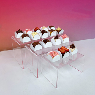 Kit 3 Plataforma de Doces Torta Expositora Decoração Vitrines nichos estantes - Acrílico 100% Virgem em Oferta na Shopee
