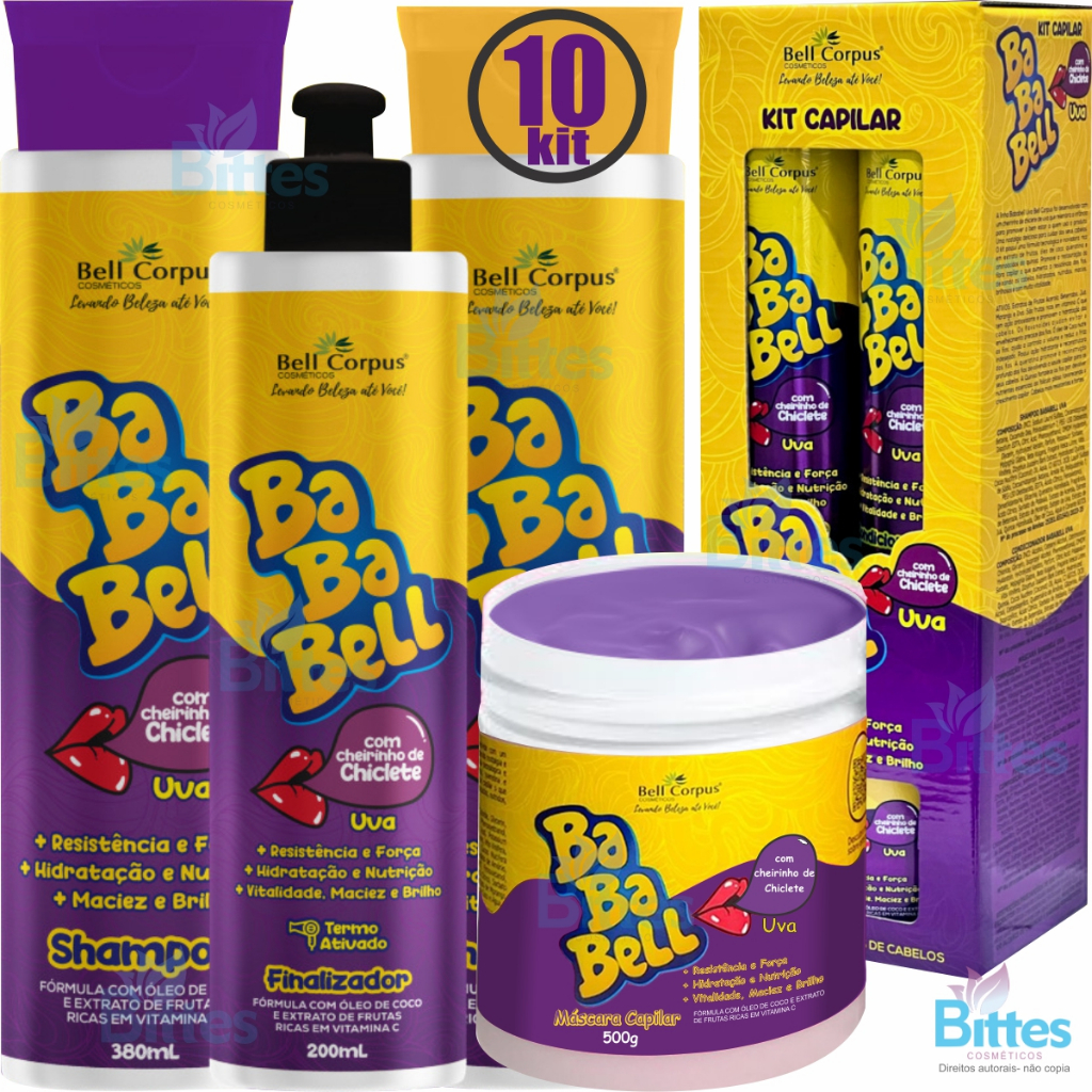 10 KIT BABABEL UVA BELL CORPUS COSMÉTICOS HIDRATAÇÃO E FORÇA