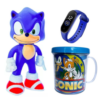 Boneco Sonic + Caneca Personalizada + Relógio Digital Infantil