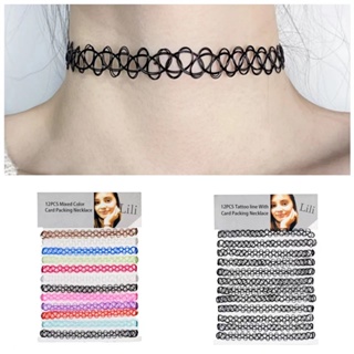 Kit 12 Gargantilha Colar Chocker tipo de nylon preta colorido em Oferta na Shopee
