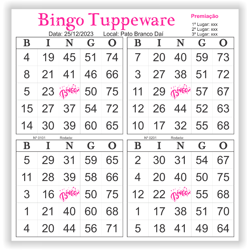 Cartela de Bingo Personalizada  (1 Bloco modelo 4x1 com 100 folhas) em Oferta na Shopee
