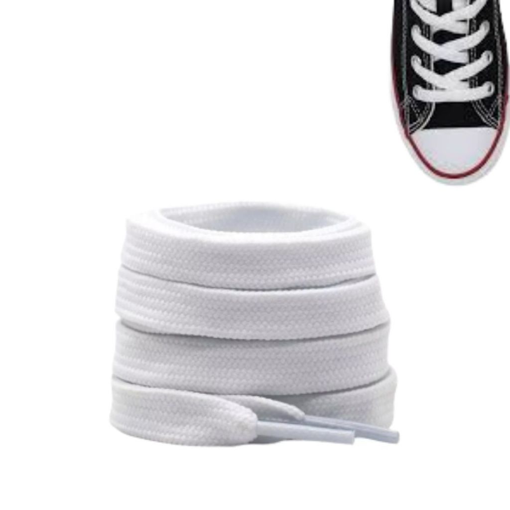 Cadarço Branco Compatível  Todas  Marcas  Achatado 100% Poliéster 1.20cm Resistente em Oferta na Shopee