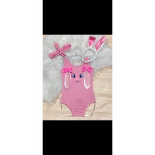 Body baby pascoa Rosa com tiara coelhinha suplex