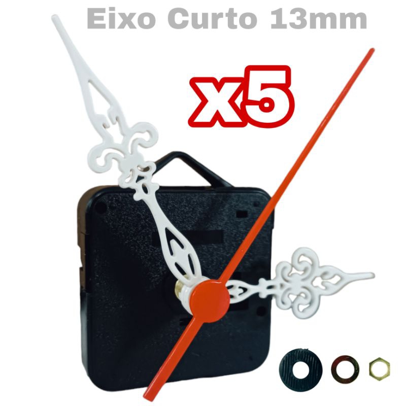 5 Máquinas Para Relógio De Parede Ponteiro Colonial Branco Eixo 13mm Quartz