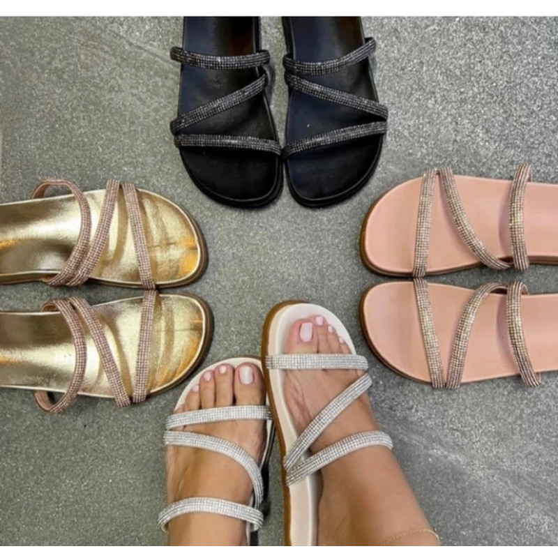 Papete Birken Feminina de Manta Strass Sandalia  Rasteirinha Glitter tamanho 41 42