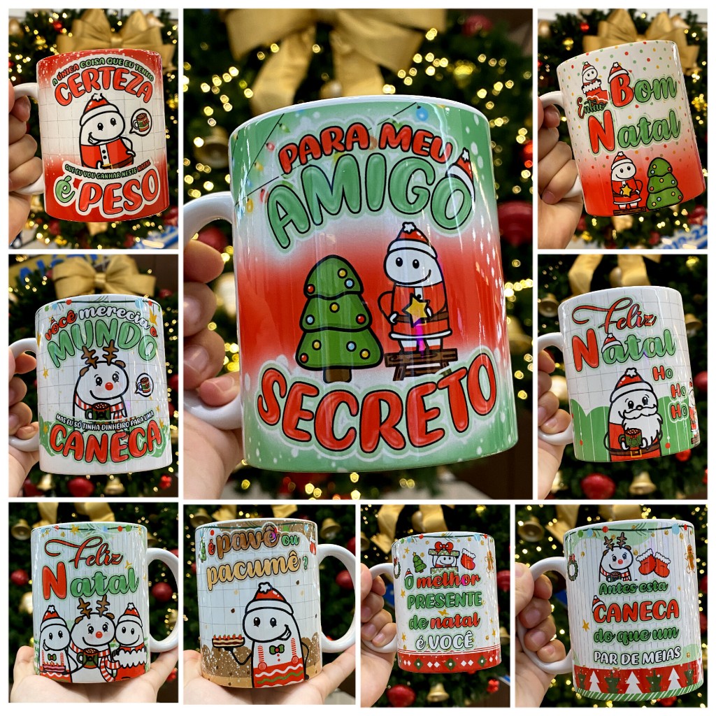 Caneca de Natal Divertidas - Xícaras Porcelana Personalizada - Decoração Cozinha
