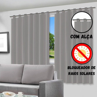 Cortina Blackout Corta Luz Com Película Cinza Vários Tamanhos
