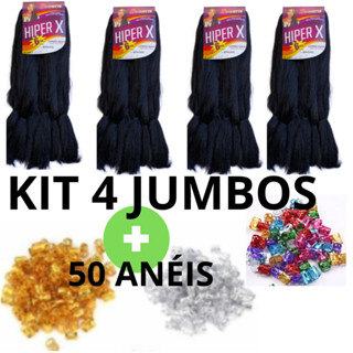 Kit 4 unidades de Cabelo super jumbo jumbão hiper x 400g com 50 anéis para trança