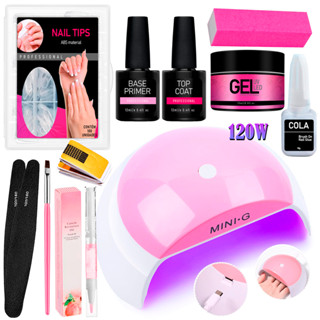 Kit Alongamento Unha de Gel Cabine Mini G 120W Led Uv Lixa Completo Manicure Profissional