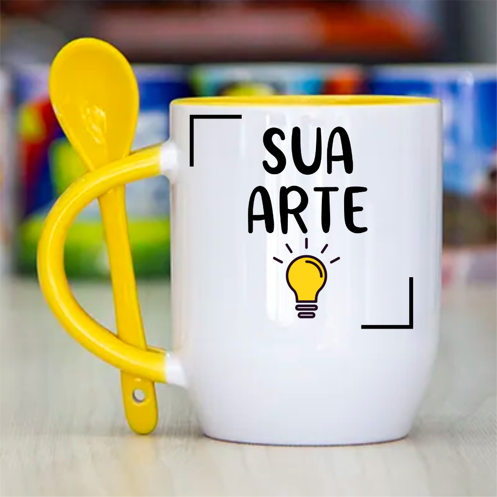 Caneca com Colher Personalizada Com sua Arte (Cores Variadas) - Promoção