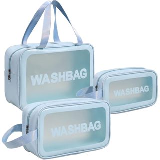 Kit 3 Bolsa Necessarie Transparente WashBag Organizadora Maternidade Impermeável 3 Tamanhos Maquiagem Viagem