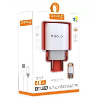 Carregador Turbo Completo USB + USB-C 40W 9.1 Turbo PD+QC 4.0 + Cabo Iphone