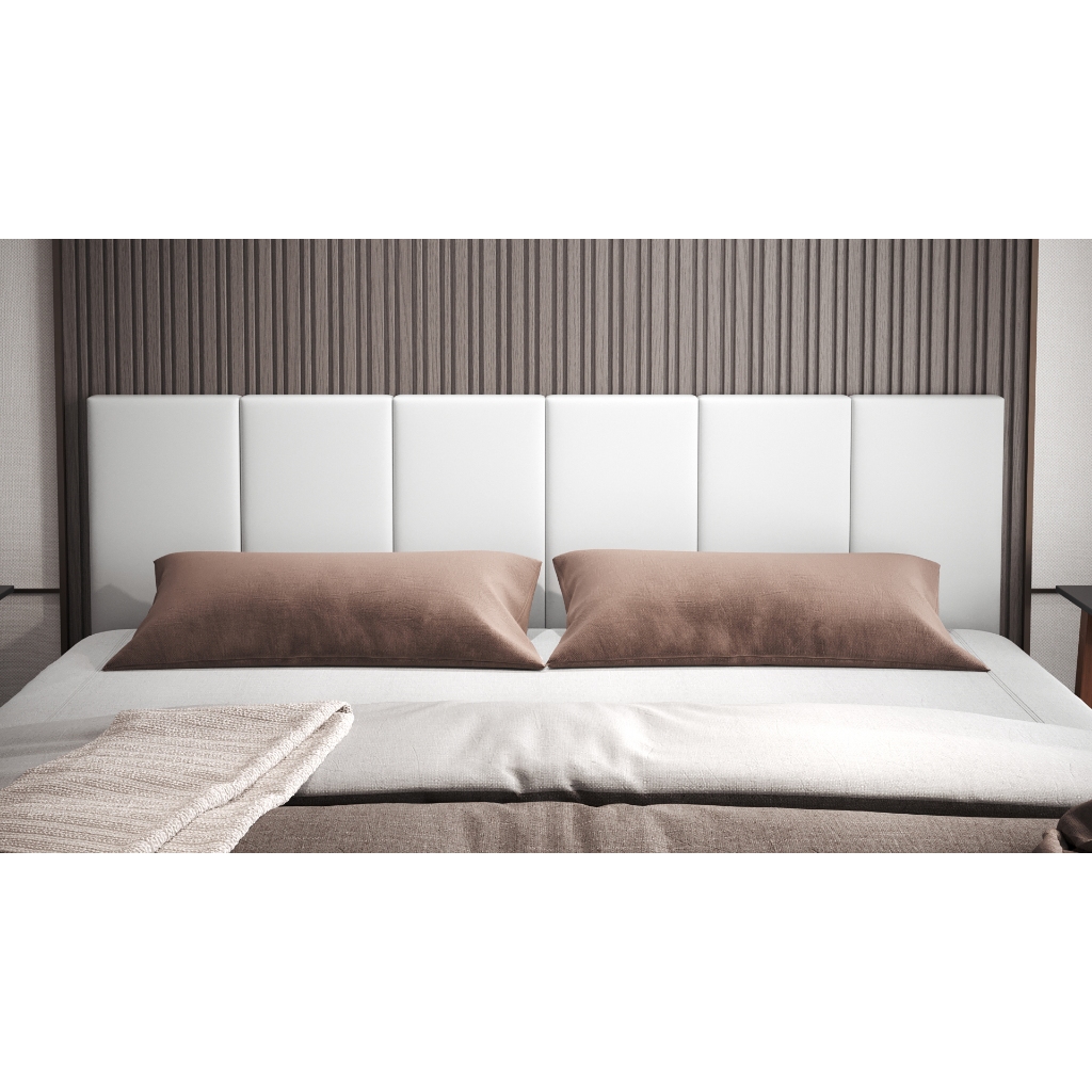 Cabeceira De Cama Box Casal 140 Almofadada Branco Modelo Dubai