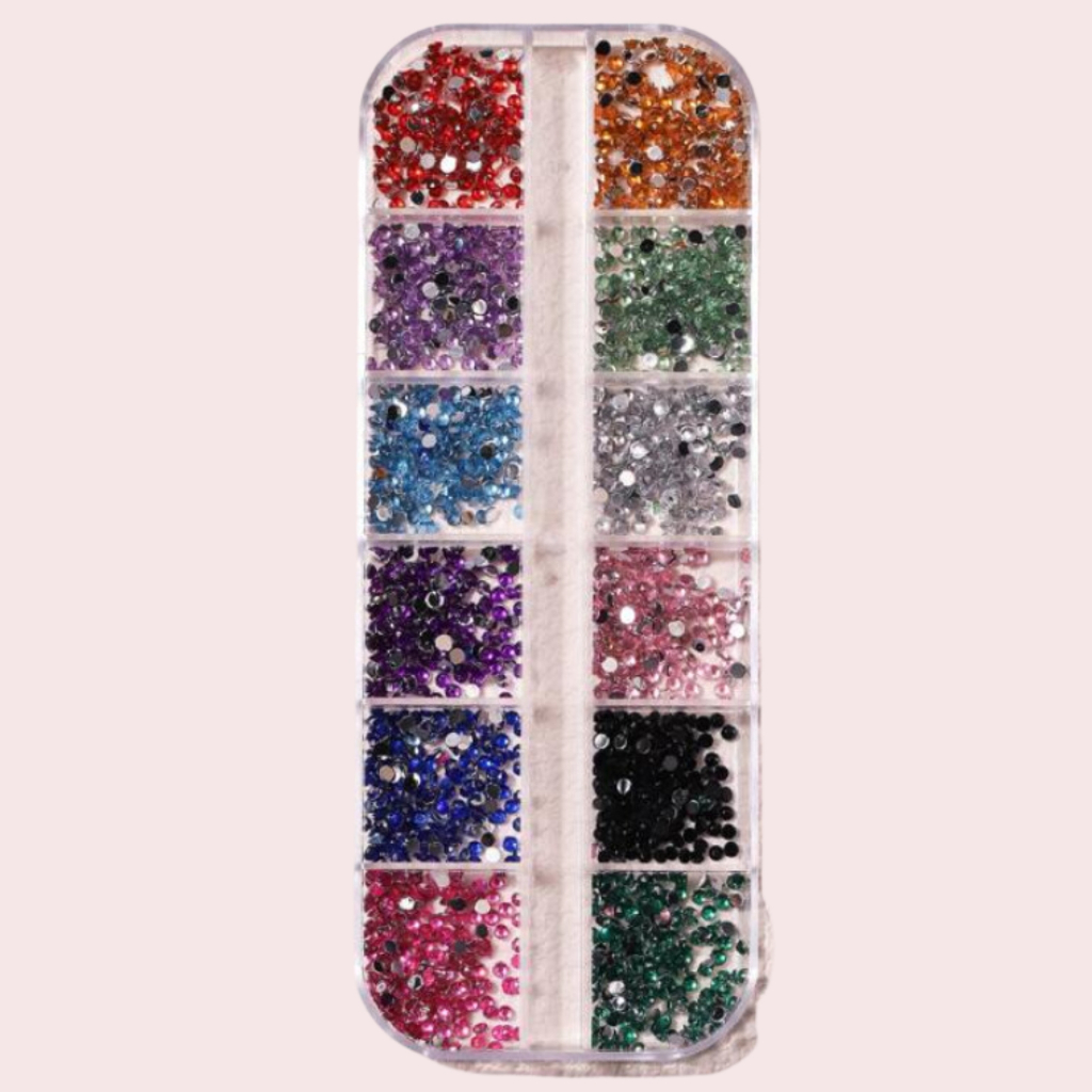 Kit Estojo Strass Colorido Para Maquiagem e Nail Art